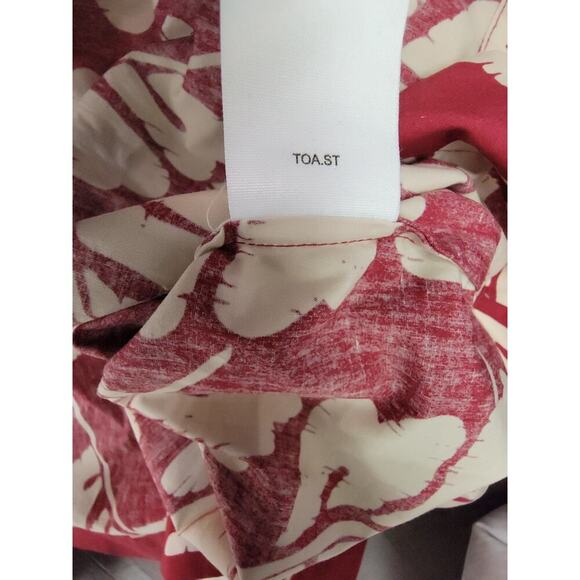 TOAST Poplin Midi Shirt Dress Sz 6 Pockets 100% Cotton Faux Wrap V Neck Printed - Picture 12 of 12